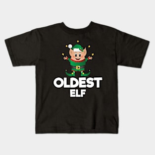 Christmas Elf Costume Squad Merry Xmas Funny Cute Oldest Elf Kids T-Shirt